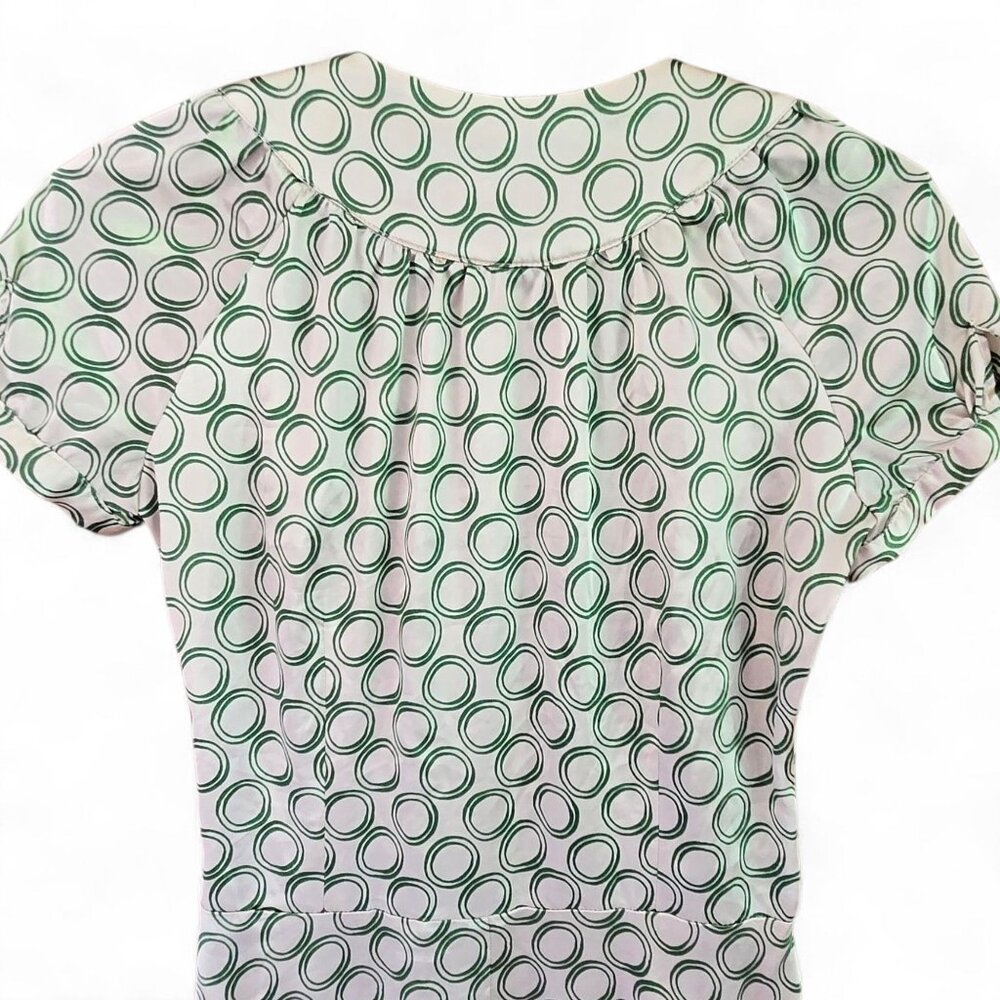 Zara Basic Womens Elastic Waist Dress Draped Neck Circle Print Green/White M - Picture 5 of 8